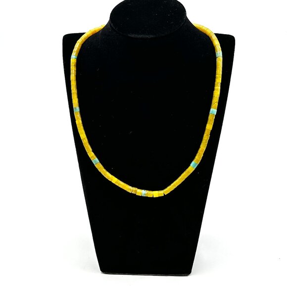 1970s-80s Santo Domingo Pueblo Hand-Rolled Gaspeite & Turquoise Necklace - Picture 1 of 8